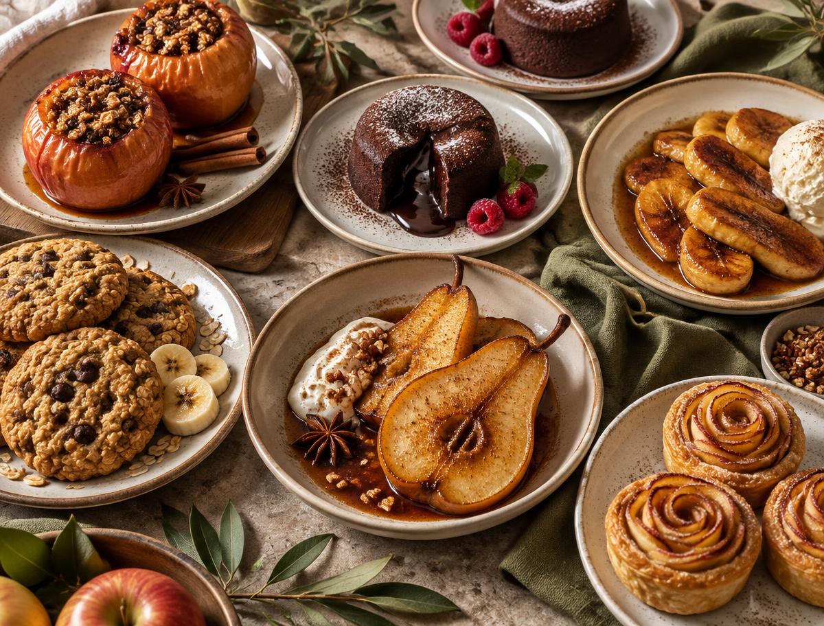 Manzanas, chocolate, plátanos, peras y galletas preparadas en Air Fryer